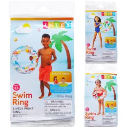 36 Pieces Lively Print Swim Rings In Pegable Poly Bag - Summer Toys