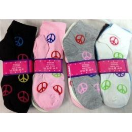 120 of Ladies Peace Ankle Sock Assorted Colors Size 9-11