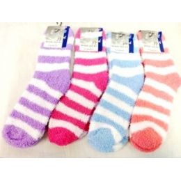 120 Wholesale Large Stripes Fuzzy Sock Assorted Colors