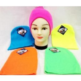 72 Pieces Neon Color Knit Ski Caps Winter Hats Assorted Colors - Winter Beanie Hats