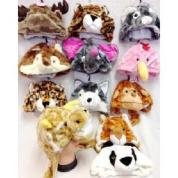 24 Wholesale Short Plush Animal Fuzzy Hats 12 Different Animals