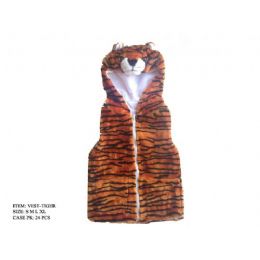 24 Pieces Kids Vest With Animal Hoodie Tiger - Kids Vest