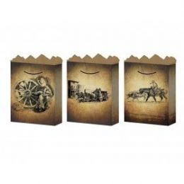 288 Pieces G-Bag Medium Mat Old West 3 Styles - Gift Bags Hologram