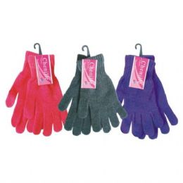 240 Wholesale Ladies Chenille Winter Glove Assorted Colors One Size Fits All