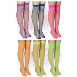 72 Wholesale Ladies Solid Neon Color Knee High