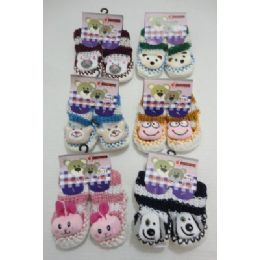 144 Wholesale Babies NoN-Slip Knitted Booties With Characters [ 6moS-12mos]