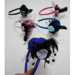 144 Wholesale Fancy Hat Headband With Feathers & Rose