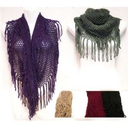 24 Wholesale Infinity Circle Scarves Solid Color Net With Fringes