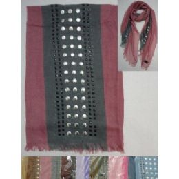 72 Pieces TwO-Tone Fashion Scarf With FringE--Round & Square Studs - Fedoras, Driver Caps & Visor