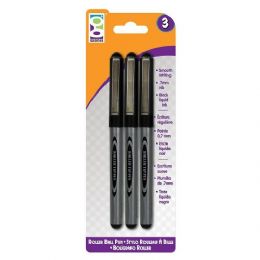 48 Wholesale Home Office 3 Count Black Rollerball Pen Pack