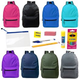 17" Backpacks With 12 Piece School Supply Kit - In 8 Assorted Color