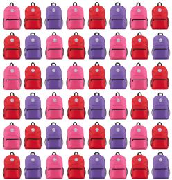48 Wholesale 17 Inch Backpacks For Kids, 12 Assorted Colors For Girls, 48 Pack