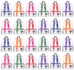 17 Inch Backpacks For Kids, Clear With Assorted Color Trim, 24 Pack