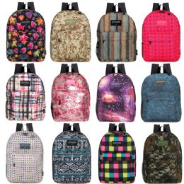 24 Bulk 17" Kids Classic Padded Backpacks In 8 To 12 Randomly Assorted Unique Prints