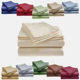 12 Units of 1800 Series Ultra Soft 4 Piece Embossed Stripe Bed Sheet Size Queen In Plum - Bed Sheet Sets
