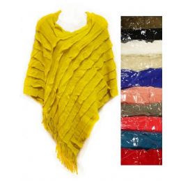 24 Pieces Knit Poncho Shawl Assorted Ruffle Lined Pattern - Winter Scarves