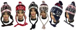 36 Wholesale Knit Butterfly Heart Winter Hats With Ear Flaps