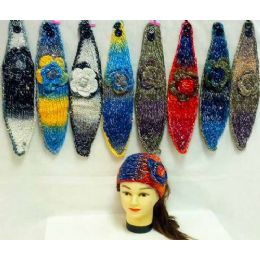 36 Pieces Knit Flower Headband MultI-Color With Sparkle - Ear Warmers
