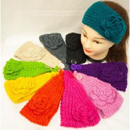 48 Bulk Knit Flower Headband Simple Design Solid Colorful