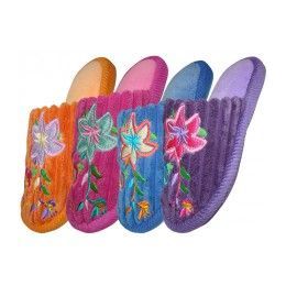 48 Wholesale Children's Velvet Floral House Slippers