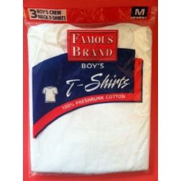 48 Pieces Famous Brand Boy's 3- Pack White Crew Neck T-Shirts - Boys T Shirts