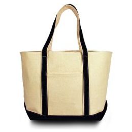 24 Units of Windward Large Cotton Canvas Classic Boat Tote In Natural And Black - Tote Bags & Slings