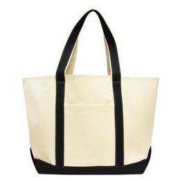 24 Units of Carmel Classic Xl Cotton Canvas Boat Tote In Black - Tote Bags & Slings