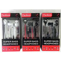 24 Wholesale Fashion Super Bass Stereo Earbuds Headset With Microphone,tangle Free Flat Wire