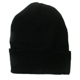 36 Bulk Solid Black Winter Beanie Hat 12 Inch