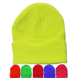 36 Pieces Solid Color Mix Neon Beanie Hats 12 Inch - Winter Beanie Hats
