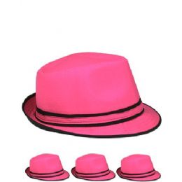 72 Wholesale Pink And Black Fedora Hat One Color