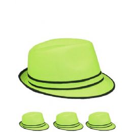 48 Wholesale Fedora Hat Light Green One Color