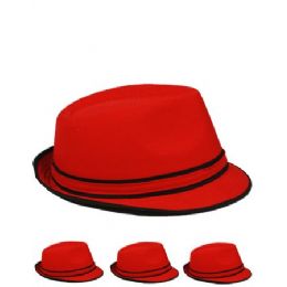 48 Wholesale Red Color Fedora Hats