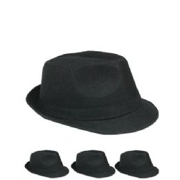 24 Wholesale Crushable Adult Black Casual Trilby Fedora Hat