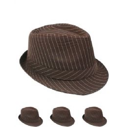 24 Wholesale White Pinstripes Brown 1920s Gangster Fedora Hat