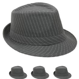24 Wholesale White Pinstripes Gray 1920s Gangster Fedora Hat