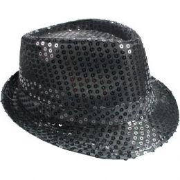 24 Wholesale Sparkling Black Sequin Trilby Fedora Party Hat