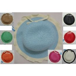 24 Wholesale Ladies Woven Hat [scalloped Edge With Thin Bow]