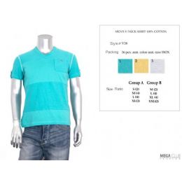 24 Wholesale Men's V-Neck Shirt 100% Cotton Size Chart B Only
