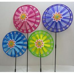 36 Wholesale 13" Round Double Wind Spinner W Flower