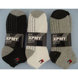 240 Pairs 3pr Anklets With DotS-Blk/gry/white 10-13 Thick - Mens Ankle Sock