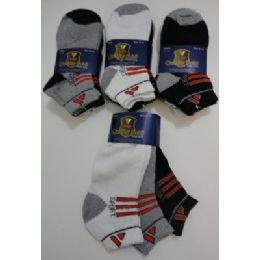 240 Pairs 3pr Sport AnkletS-Thick 9-11 Blk/gry/whitE--Red Lines - Womens Ankle Sock