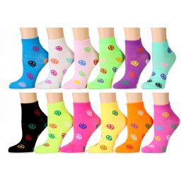 144 Pairs Ladies Peace Print Ankle Socks - Womens Ankle Sock