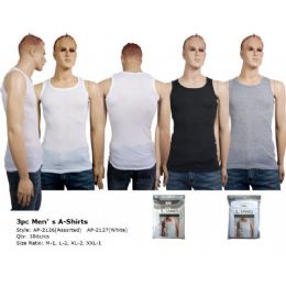 216 Pieces Mens 3 Pc Men's A-Shirt White Only - Mens T-Shirts