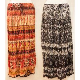 12 Wholesale Maxi Skirt Ethnic Print Adjustable Waist Tie Assorted