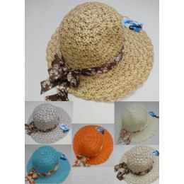 48 Wholesale Ladies Summer Hat With Printed Bow