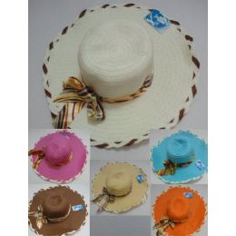 48 Wholesale Ladies Summer Hat With Striped Bow