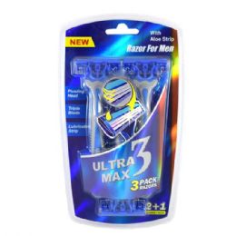 24 Wholesale Ultra Max Razor 3 Pack Blue Men