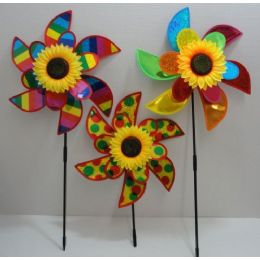 120 Pieces 15" Double Petal Wind Spinner W Sunflower [rainbow Asst] - Garden Decor