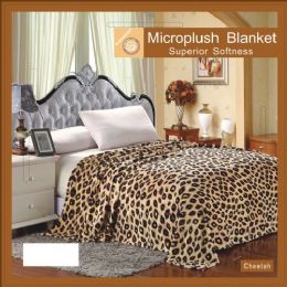 12 Wholesale Cheetah Animal Print Microplush Blanket In Queen